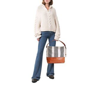 Fossil Stripe Textile Leather Trim Shoulder Handbag